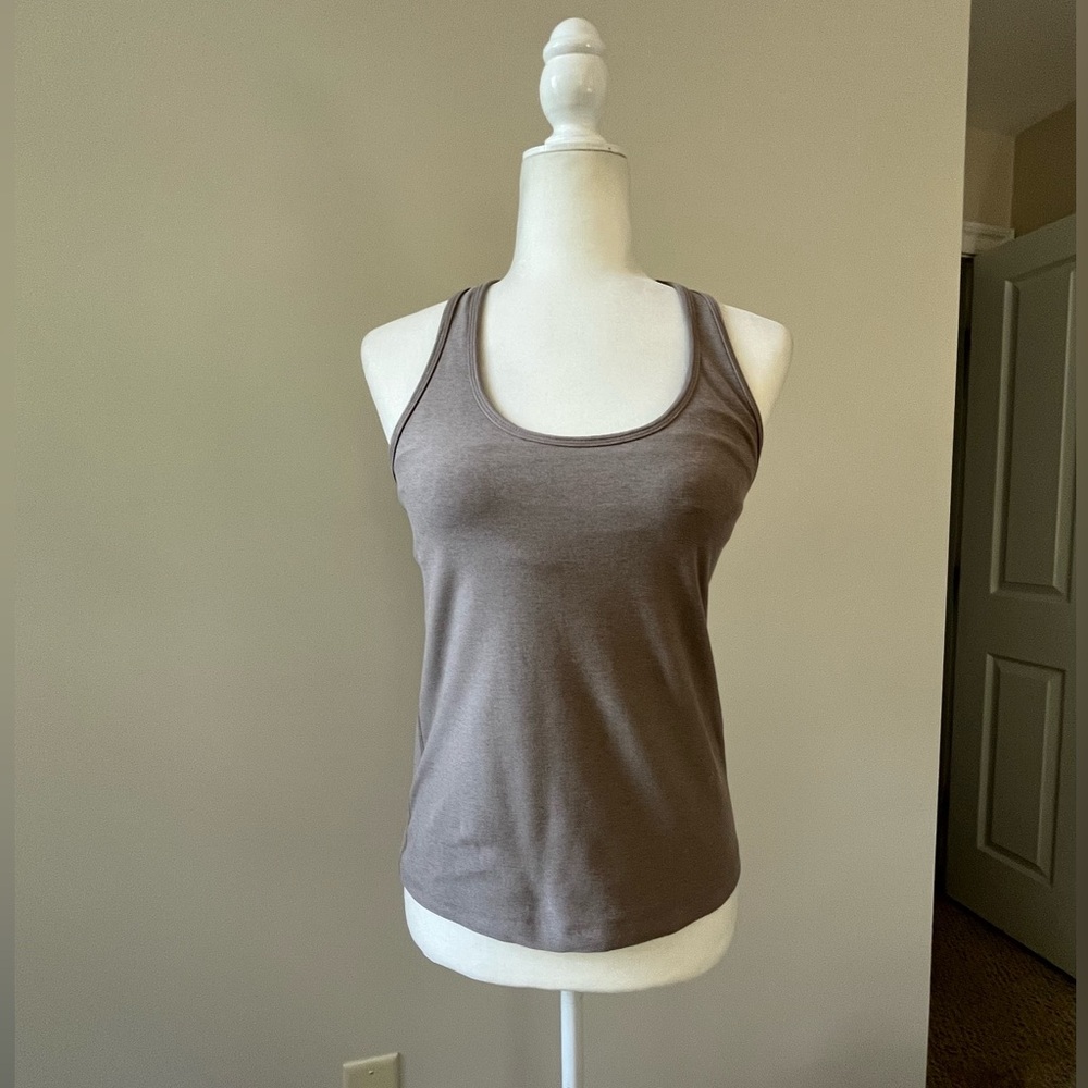 Beyond Yoga Taupe Spacedye Step Up Racerback Tank with Shelf Bra